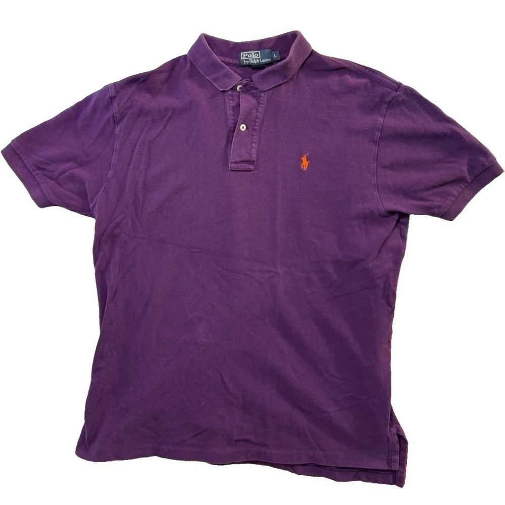 Polo Ralph Lauren Short Sleeve Polo Shirt Large Purple Orange Logo
